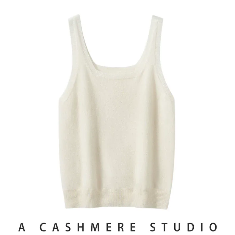 100% Cashmere, Custom Cashmere Square Neck Tank Top Women - Knit Camisole Pullover FW 2025, 14–15.5µm, Womenswear — detail view 5