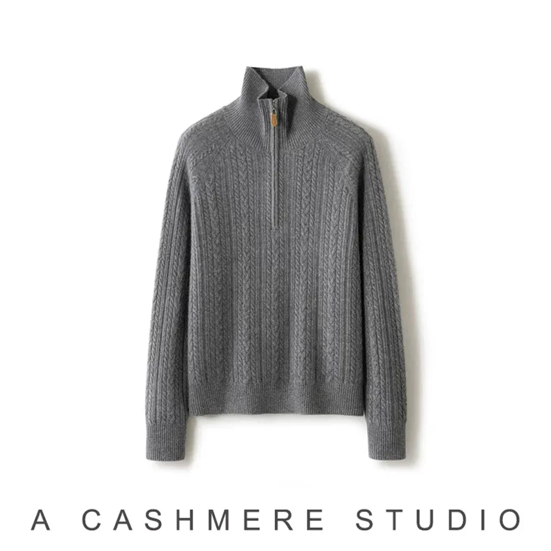 100% Cashmere, Custom Cashmere Mock Neck Cable Knit Sweater Women - Heavy Pullover Wholesale FW 2025, 14–15.5µm, Womenswear