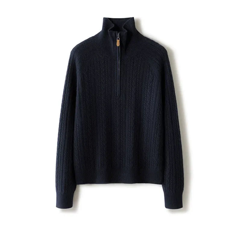 100% Cashmere, Custom Cashmere Mock Neck Cable Knit Sweater Women - Heavy Pullover Wholesale FW 2025, 14–15.5µm, Womenswear — detail view 4