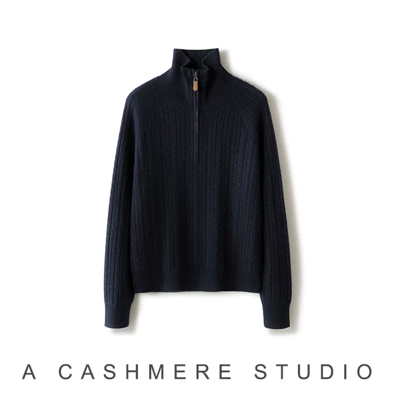 100% Cashmere, Custom Cashmere Mock Neck Cable Knit Sweater Women - Heavy Pullover Wholesale FW 2025, 14–15.5µm, Womenswear — detail view 7