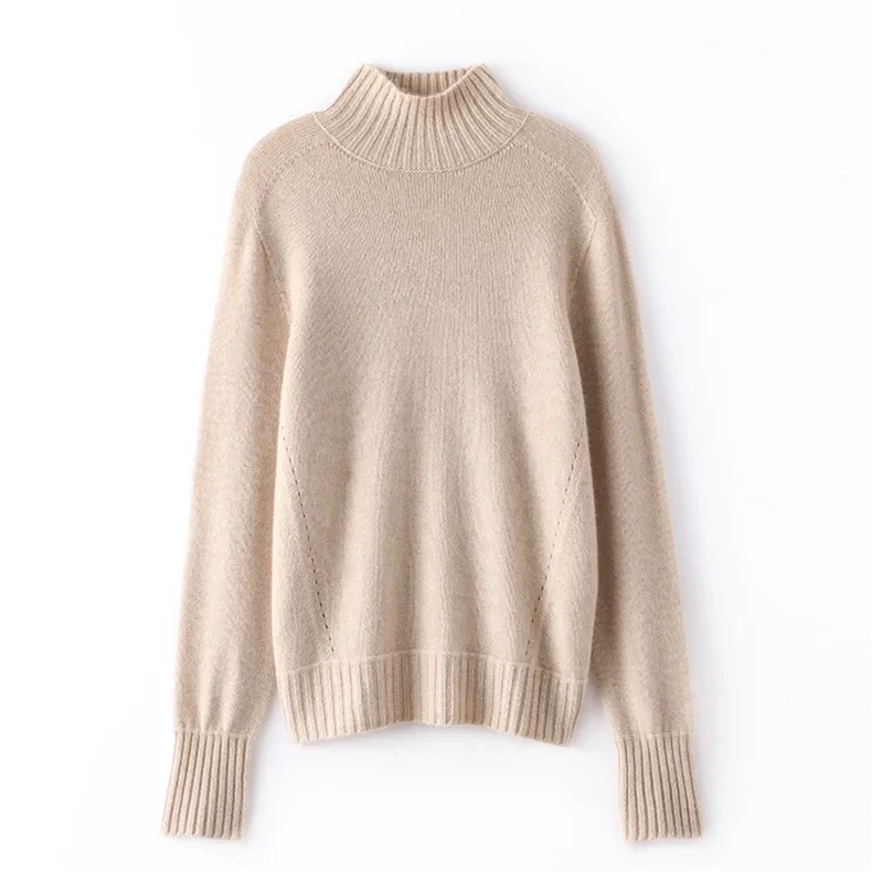 100% Cashmere, Custom Cashmere Mock Neck Thick Sweater Women - Heavy Pullover Wholesale FW 2025, 14–15.5µm, Womenswear