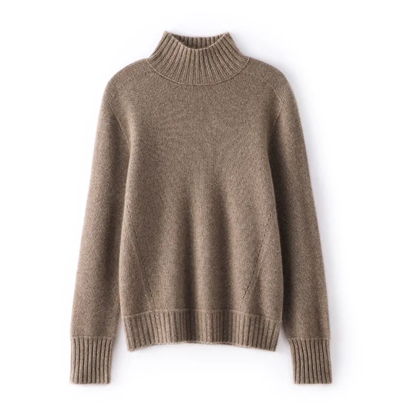 100% Cashmere, Custom Cashmere Mock Neck Thick Sweater Women - Heavy Pullover Wholesale FW 2025, 14–15.5µm, Womenswear — detail view 2