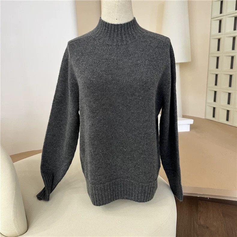 100% Cashmere, Custom Cashmere Mock Neck Thick Sweater Women - Heavy Pullover Wholesale FW 2025, 14–15.5µm, Womenswear — detail view 4