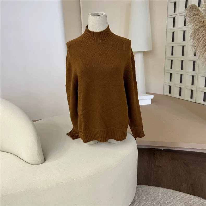 100% Cashmere, Custom Cashmere Mock Neck Thick Sweater Women - Heavy Pullover Wholesale FW 2025, 14–15.5µm, Womenswear — detail view 6