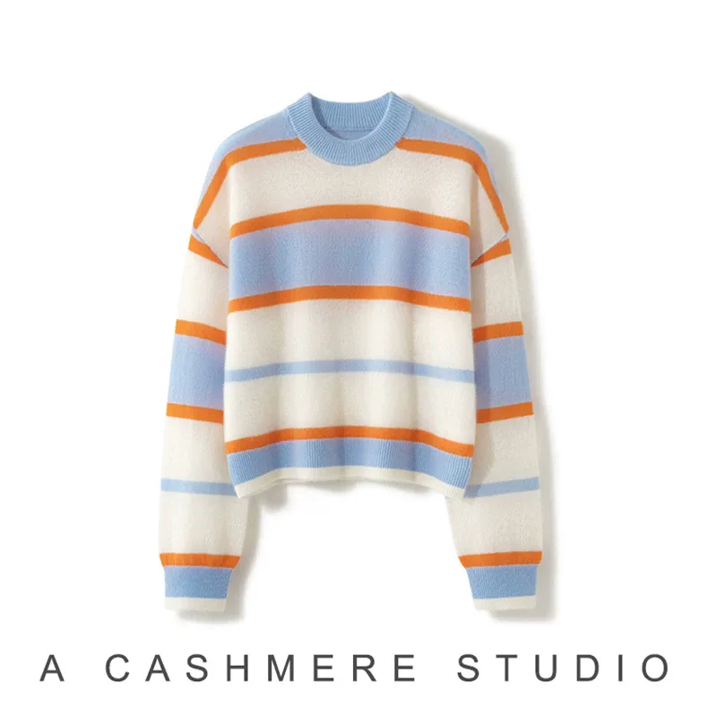 Custom Cashmere Colorblock Long Sleeve Sweater Women - Pullover Wholesale FW 2025 — Cashmere Sweaters & Knitwear, 100% Cashmere