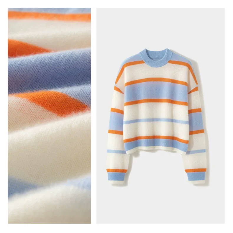 100% Cashmere, Custom Cashmere Colorblock Long Sleeve Sweater Women - Pullover Wholesale FW 2025, 14–15.5µm, Womenswear — detail view 4