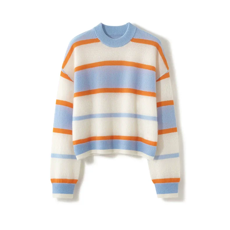 100% Cashmere, Custom Cashmere Colorblock Long Sleeve Sweater Women - Pullover Wholesale FW 2025, 14–15.5µm, Womenswear — detail view 6