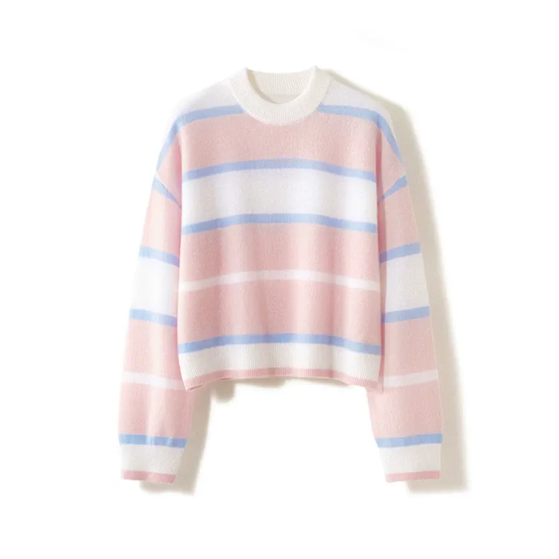 100% Cashmere, Custom Cashmere Colorblock Long Sleeve Sweater Women - Pullover Wholesale FW 2025, 14–15.5µm, Womenswear — detail view 8