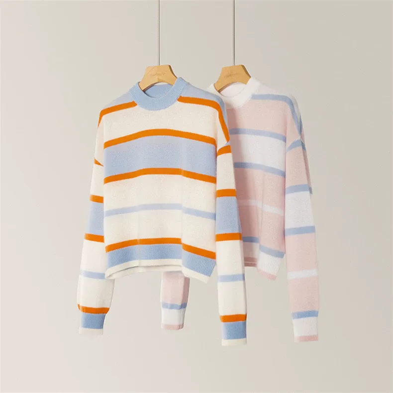 100% Cashmere, Custom Cashmere Colorblock Long Sleeve Sweater Women - Pullover Wholesale FW 2025, 14–15.5µm, Womenswear — detail view 9