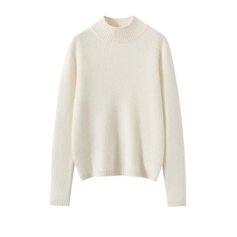 100% Cashmere, Custom Cashmere Mock Neck Sweater Women - Half Turtleneck Pullover Wholesale FW 2025, 14–15.5µm, Women / Womenswear — detail view 2