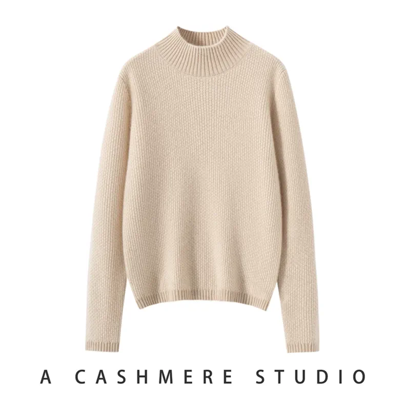 100% Cashmere, Custom Cashmere Mock Neck Sweater Women - Half Turtleneck Pullover Wholesale FW 2025, 14–15.5µm, Women / Womenswear — detail view 4
