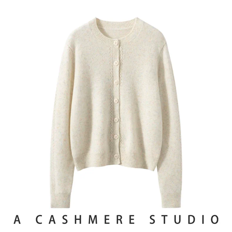 Custom Cashmere Hollow Knit Cardigan Women - Crew Neck Button-Front Sweater Wholesale FW 2025 — Cashmere Sweaters & Knitwear, 100% Cashmere