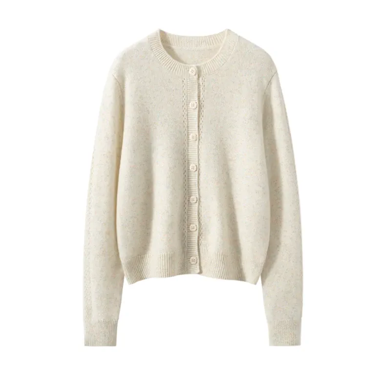 100% Cashmere, Custom Cashmere Hollow Knit Cardigan Women - Crew Neck Button-Front Sweater Wholesale FW 2025, 14–15.5µm, Womenswear — detail view 2