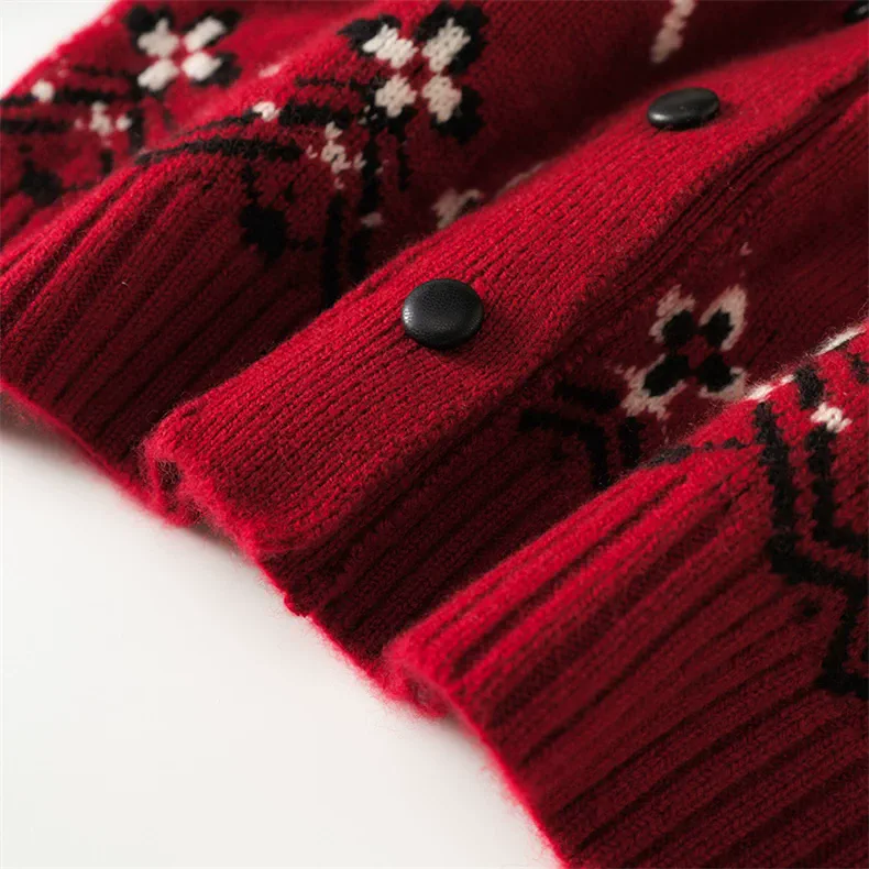 100% Cashmere, Custom Cashmere Jacquard Cardigan Women - Patterned Knit Sweater Wholesale FW 2025, 14–15.5µm, Womenswear — detail view 4