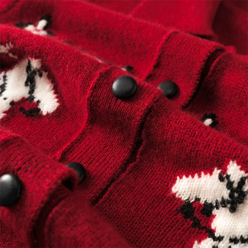 100% Cashmere, Custom Cashmere Jacquard Cardigan Women - Patterned Knit Sweater Wholesale FW 2025, 14–15.5µm, Womenswear — detail view 5