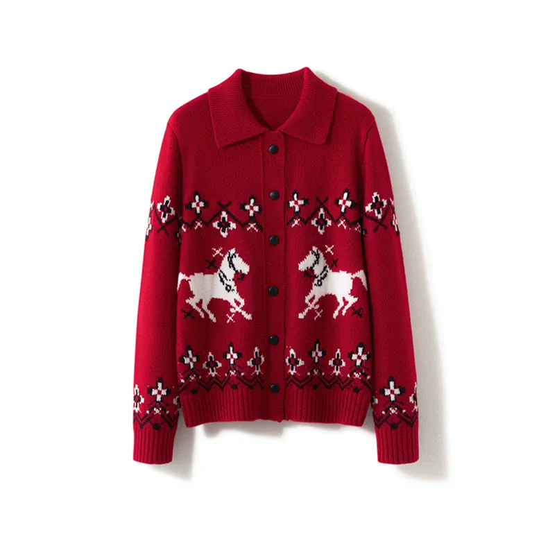 100% Cashmere, Custom Cashmere Jacquard Cardigan Women - Patterned Knit Sweater Wholesale FW 2025, 14–15.5µm, Womenswear — detail view 6