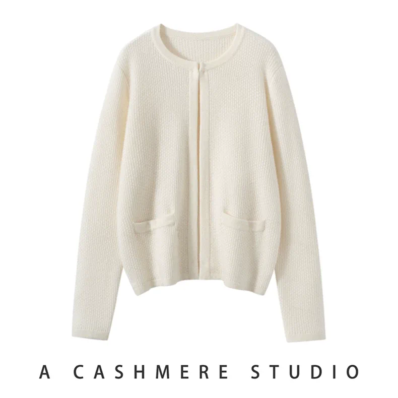 100% Cashmere, Custom Cashmere Chanel-Style Cardigan Women - Boucle Knit Sweater Wholesale FW 2025, 14–15.5µm, Womenswear