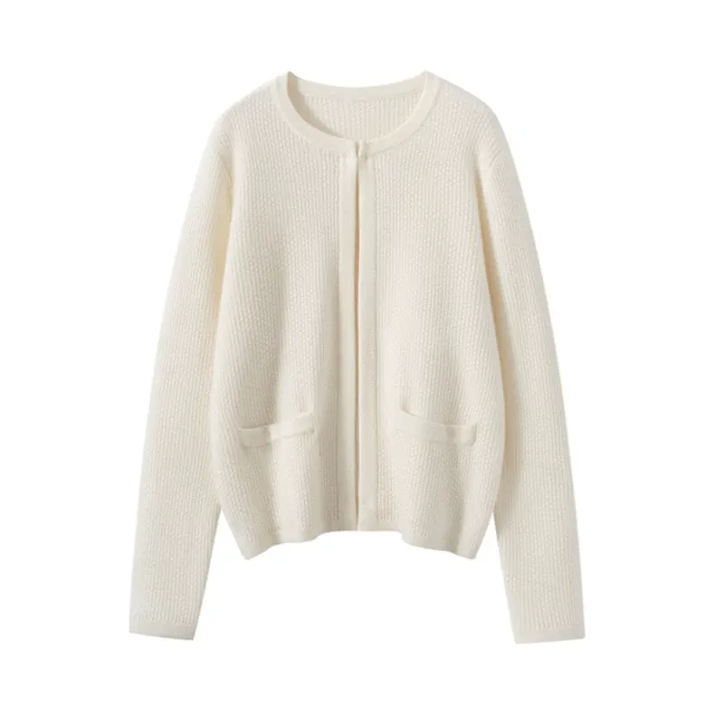 100% Cashmere, Custom Cashmere Chanel-Style Cardigan Women - Boucle Knit Sweater Wholesale FW 2025, 14–15.5µm, Womenswear — detail view 2