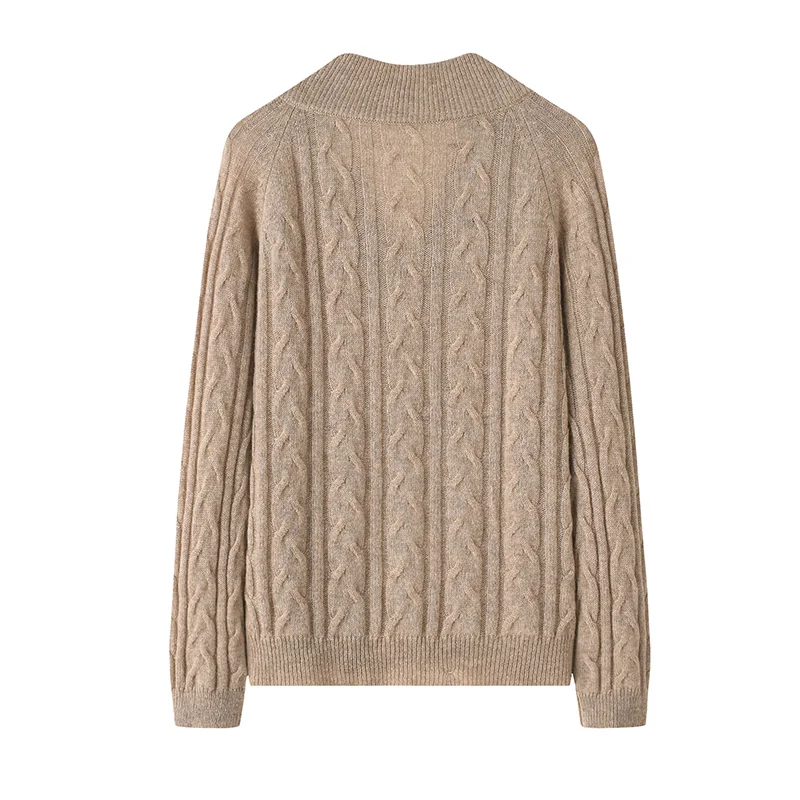 100% Cashmere, Cashmere chunky cable V-neck pullover, 14–15.5µm, Cashmere Garment — detail view 4