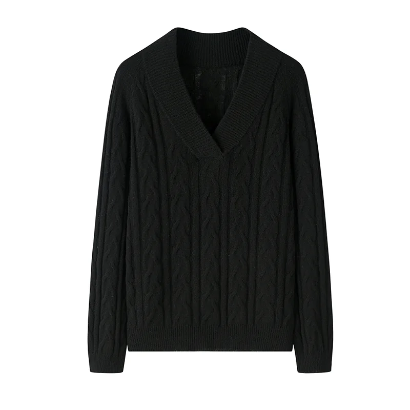 100% Cashmere, Cashmere chunky cable V-neck pullover, 14–15.5µm, Cashmere Garment — detail view 7