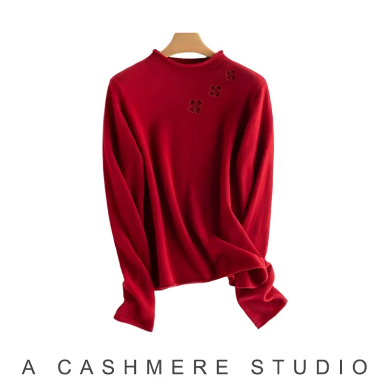 100% Cashmere, Custom Cashmere Layering Sweater Women - Base Knit Pullover Wholesale FW 2025, 14–15.5µm — detail view 8