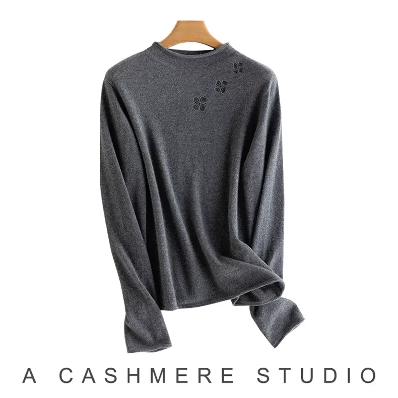 100% Cashmere, Custom Cashmere Layering Sweater Women - Base Knit Pullover Wholesale FW 2025, 14–15.5µm — detail view 9