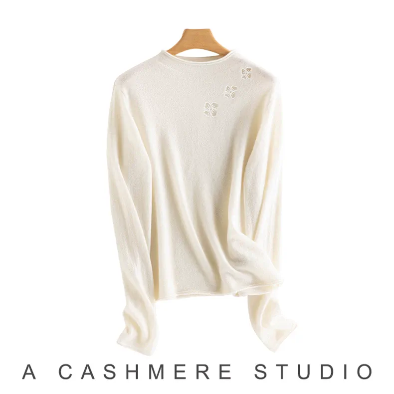 100% Cashmere, Custom Cashmere Layering Sweater Women - Base Knit Pullover Wholesale FW 2025, 14–15.5µm — detail view 10