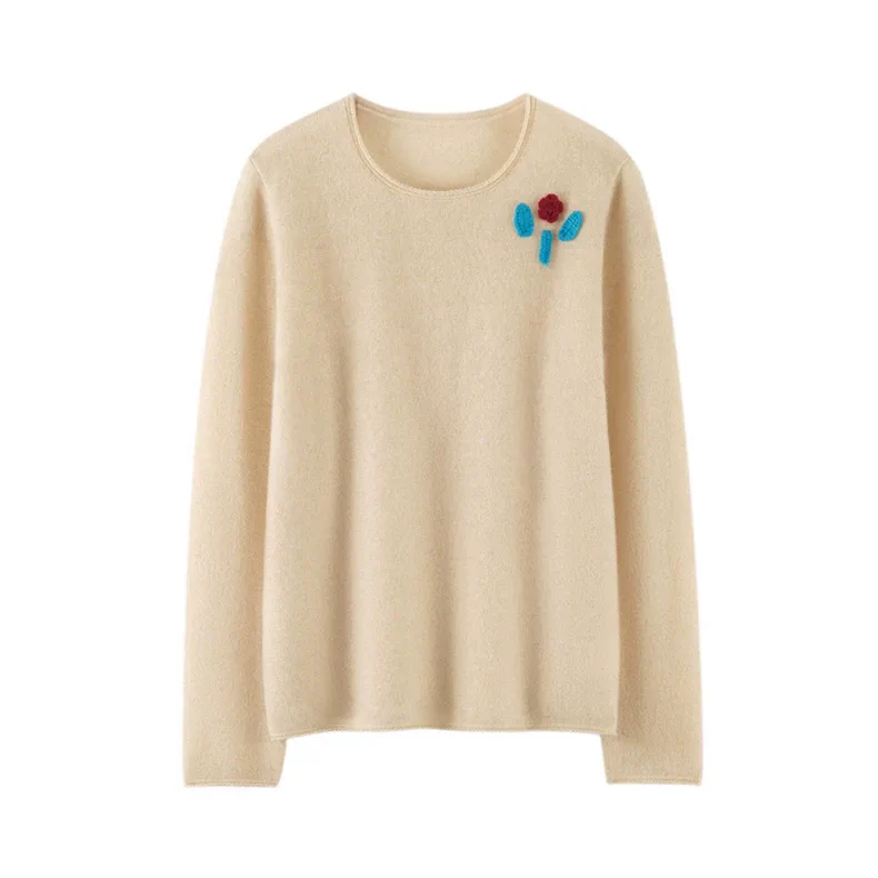 Custom Cashmere Loose Crew Neck Pullover Women - Long Sleeve Knit Sweater Wholesale FW 2025 — Cashmere Sweaters & Knitwear, 100% Cashmere