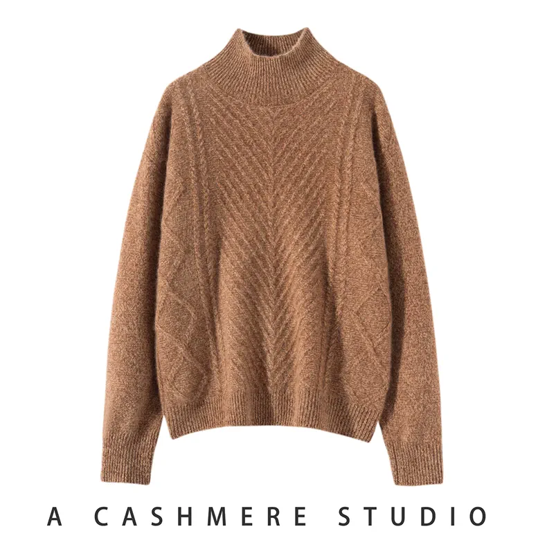 100% Cashmere, Custom Cashmere 7gg Argyle Space-Dye Sweater Women - Mock Neck Pullover Wholesale FW 2025, 14–15.5µm, Womenswear — detail view 3