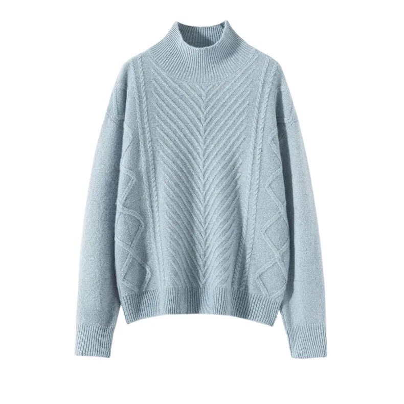 100% Cashmere, Custom Cashmere 7gg Argyle Space-Dye Sweater Women - Mock Neck Pullover Wholesale FW 2025, 14–15.5µm, Womenswear — detail view 4