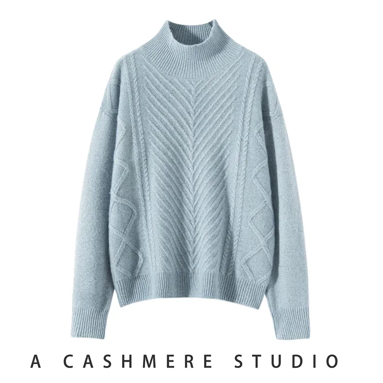 100% Cashmere, Custom Cashmere 7gg Argyle Space-Dye Sweater Women - Mock Neck Pullover Wholesale FW 2025, 14–15.5µm, Womenswear — detail view 5