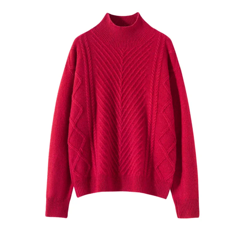 100% Cashmere, Custom Cashmere 7gg Argyle Space-Dye Sweater Women - Mock Neck Pullover Wholesale FW 2025, 14–15.5µm, Womenswear — detail view 6