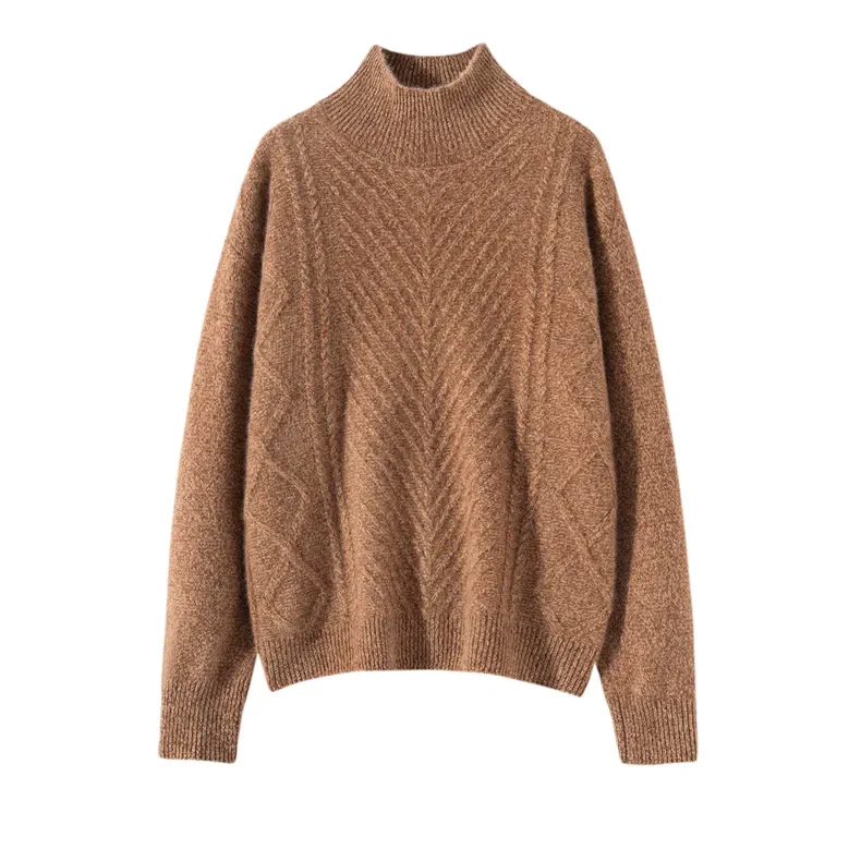 100% Cashmere, Custom Cashmere 7gg Argyle Space-Dye Sweater Women - Mock Neck Pullover Wholesale FW 2025, 14–15.5µm, Womenswear — detail view 7