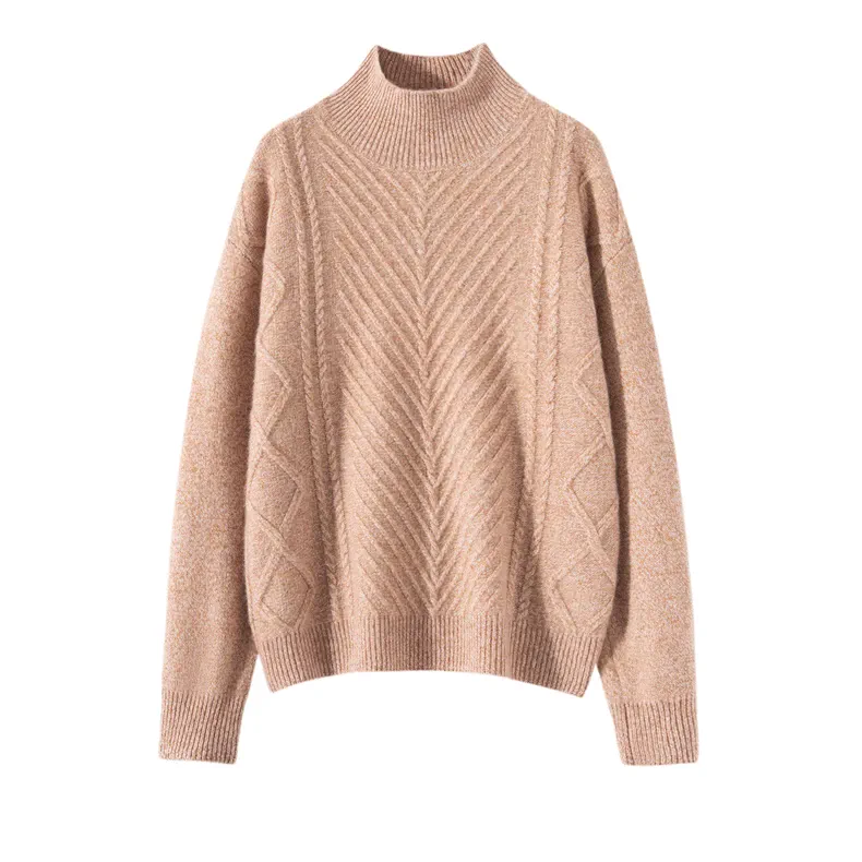 100% Cashmere, Custom Cashmere 7gg Argyle Space-Dye Sweater Women - Mock Neck Pullover Wholesale FW 2025, 14–15.5µm, Womenswear — detail view 8