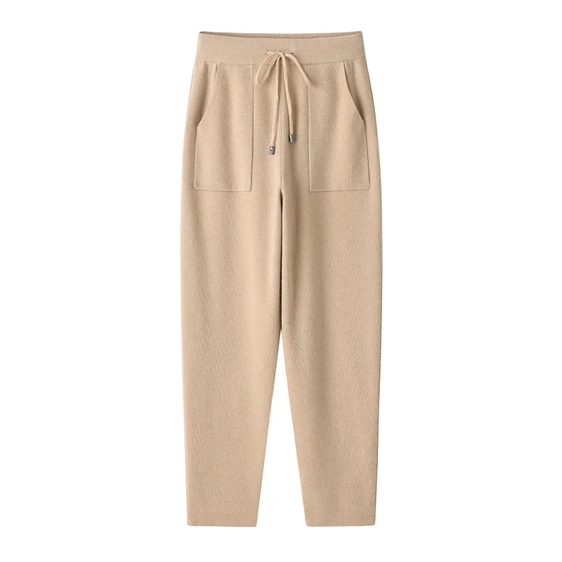 100% Cashmere, Cashmere wide-leg knit pants with drawstring, 14–15.5µm, Cashmere Garment — detail view 2