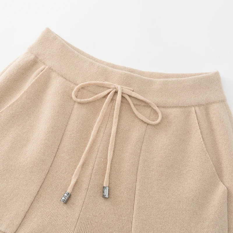 100% Cashmere, Cashmere wide-leg knit pants with drawstring, 14–15.5µm, Cashmere Garment — detail view 4