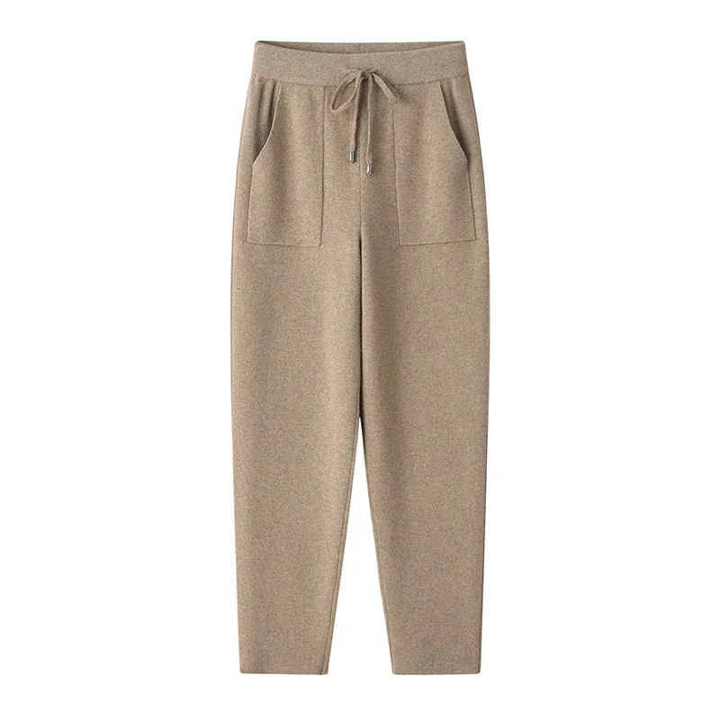 100% Cashmere, Cashmere wide-leg knit pants with drawstring, 14–15.5µm, Cashmere Garment — detail view 6